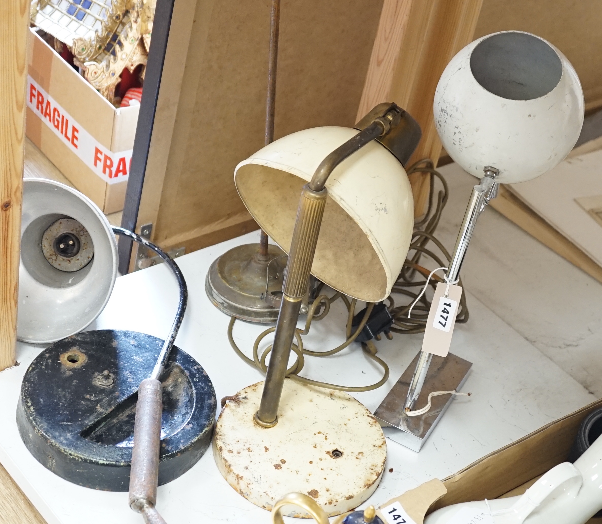 Four various mid-century adjustable desk-lamps